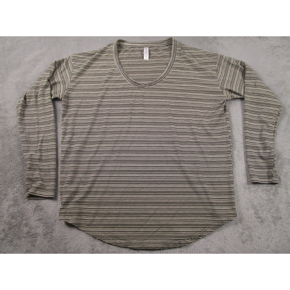 Athleta Top Womens Medium Black Striped Casual V Neck Modern Long Sleeve